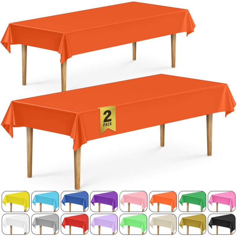 DecorRack 2 Rectangular Tablecloths BPAFree Plastic 54 x 108 inch Dining Table Cloth Rectangle Table Cover for Parties Picnic Camping and Outdoor Disposable or Reusable Orange 2 Pack