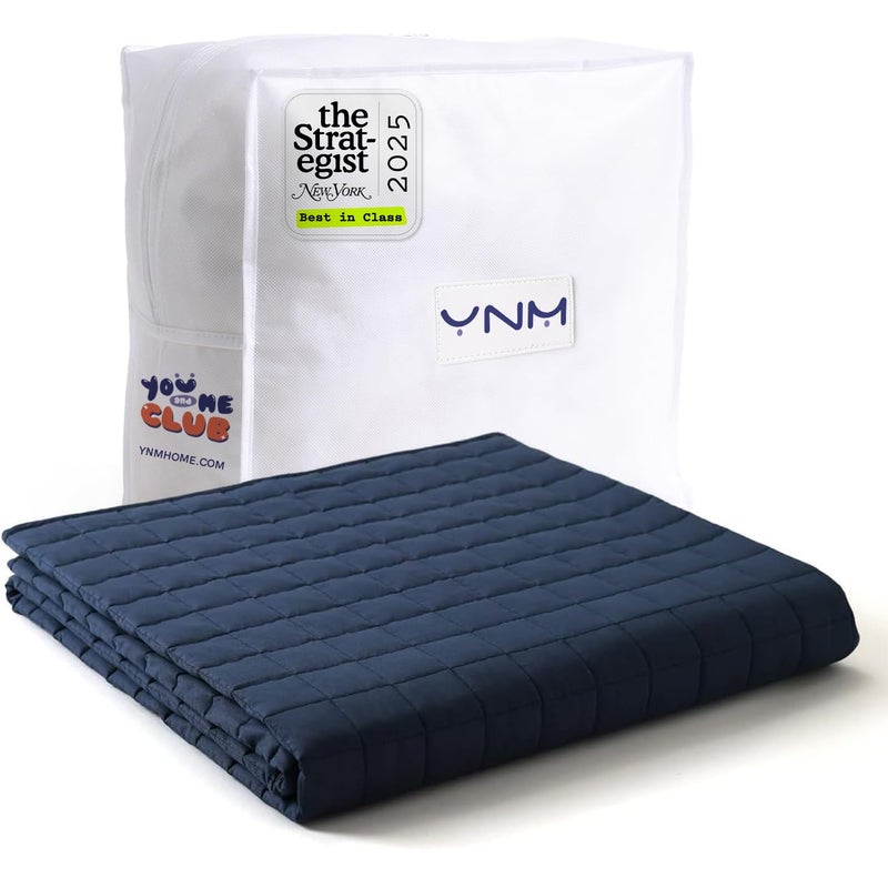 YnM Exclusive Weighted Blanket, Soothing Cotton, Smallest Compartments with Glass Beads, Bed Blanket for One Person of 110lbs, Ideal for Twin/Full Bed (48x72 Inches, 12 Pounds, Navy) - Image 1