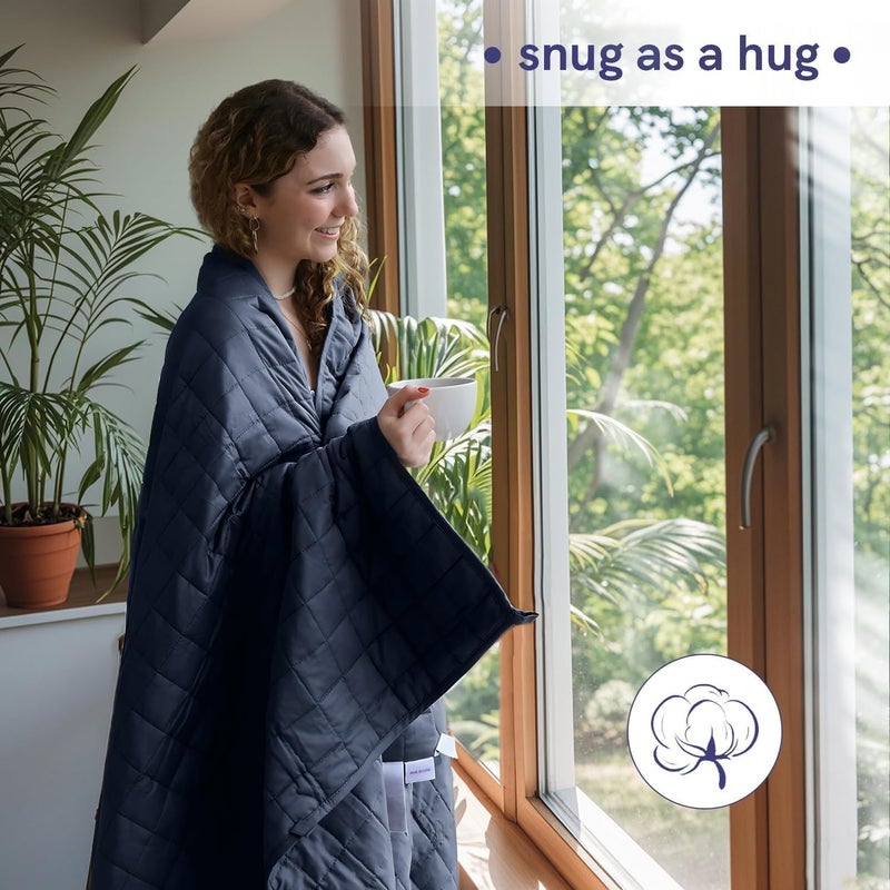 YnM Exclusive Weighted Blanket, Soothing Cotton, Smallest Compartments with Glass Beads, Bed Blanket for One Person of 110lbs, Ideal for Twin/Full Bed (48x72 Inches, 12 Pounds, Navy) - Image 3