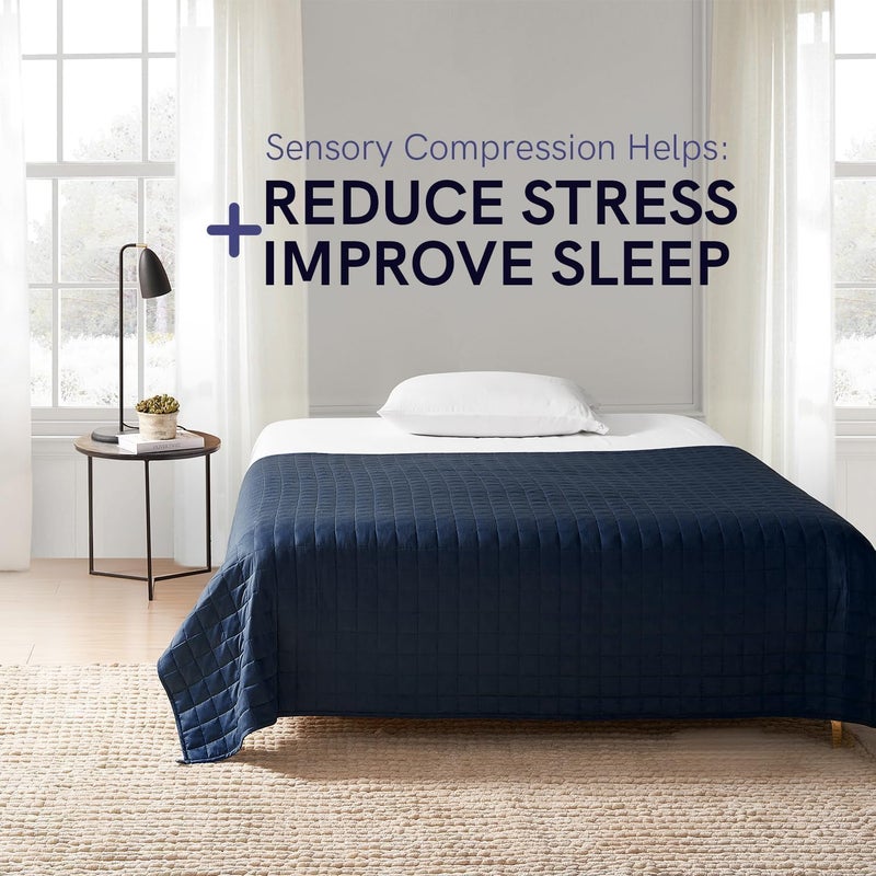 YnM Exclusive Weighted Blanket, Soothing Cotton, Smallest Compartments with Glass Beads, Bed Blanket for One Person of 110lbs, Ideal for Twin/Full Bed (48x72 Inches, 12 Pounds, Navy) - Image 2