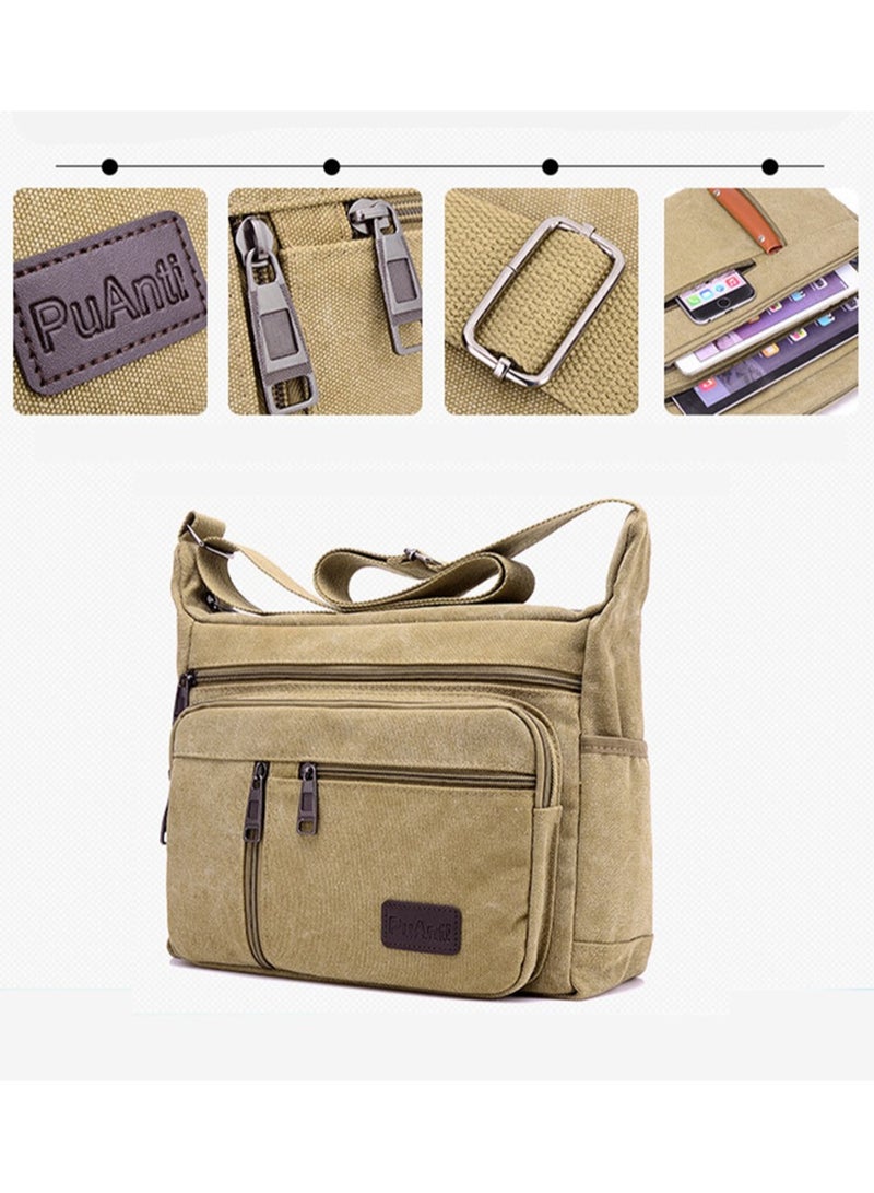 Canvas Shoulder Bag Crossbody Bag OutDoor Leisure Travel Backpack Brown - Image 4