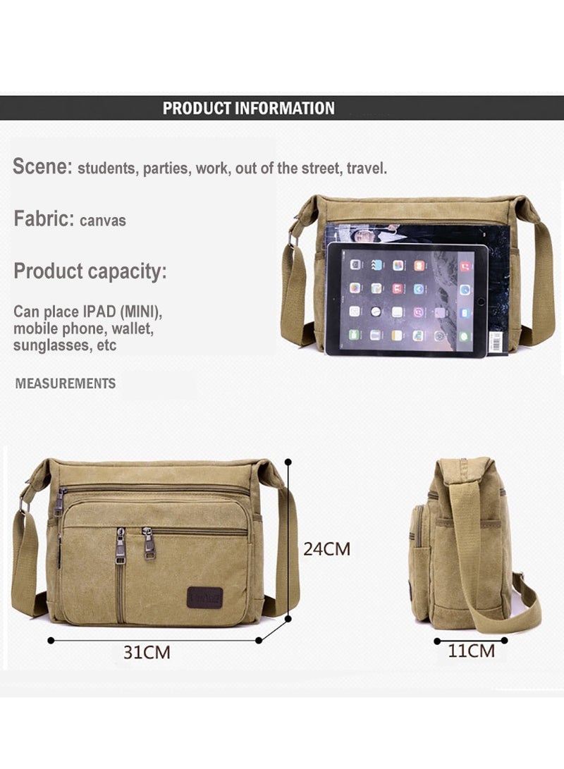 Canvas Shoulder Bag Crossbody Bag OutDoor Leisure Travel Backpack Brown - Image 2