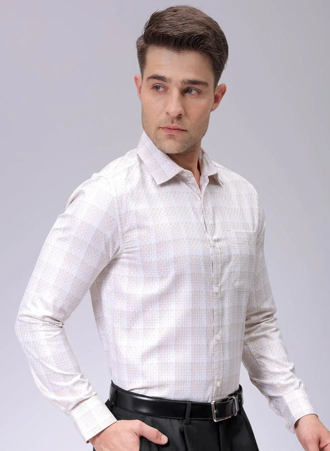 The Indian Garage Co Men Slim Fit Checkered Full Sleeves Cutaway Collar Formal Shirt