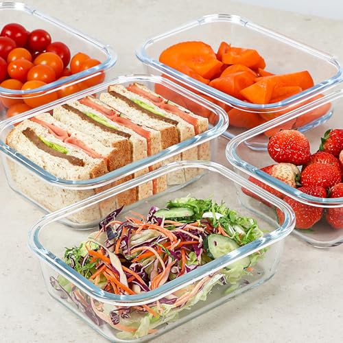 KOMUEE 30 oz 5 Pack Glass Meal Prep Containers, Glass Storage Containers with Lids - Dishwahser, Microwave, Oven and Freezer Safe, White - Image 2
