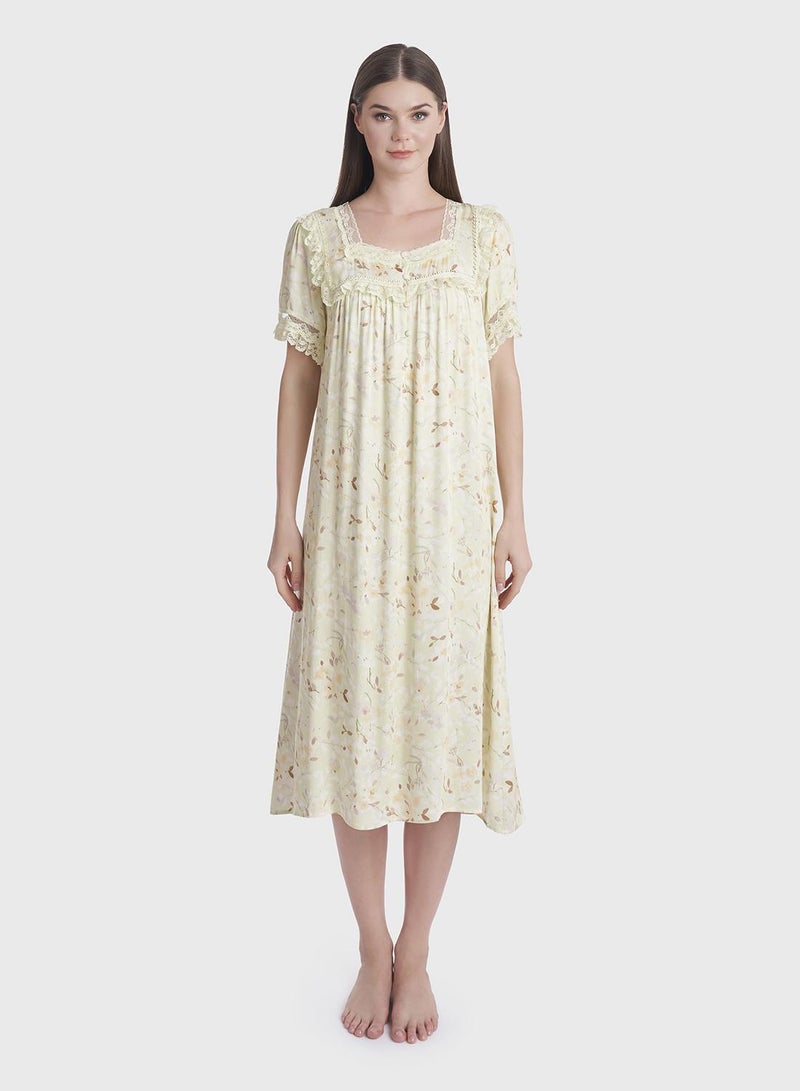 KASHKHA Viscose Flower Print Mini Nightwear Dress - Image 1
