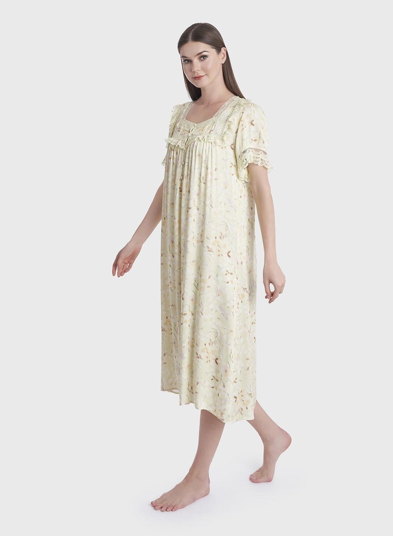 KASHKHA Viscose Flower Print Mini Nightwear Dress - Image 2