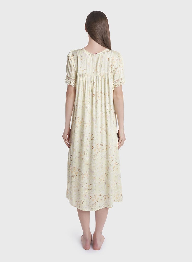 KASHKHA Viscose Flower Print Mini Nightwear Dress - Image 3