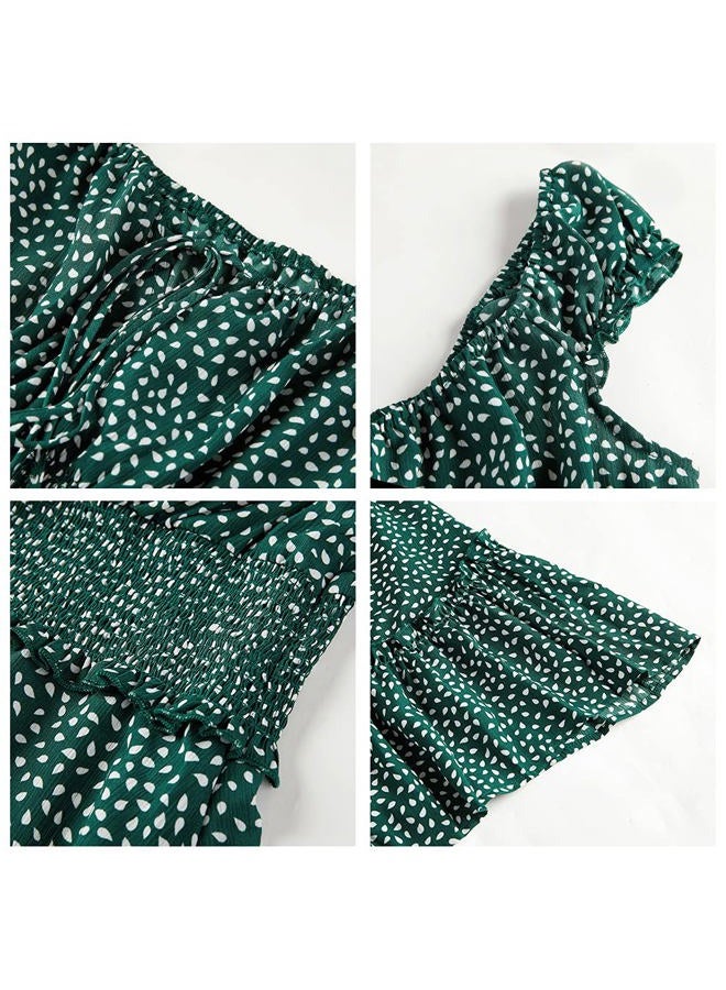 YOBECHO Womens Summer Ruffle Sleeve Sweetheart Neckline Printing Dress Mini Dresses, Dark Green, S - Image 4