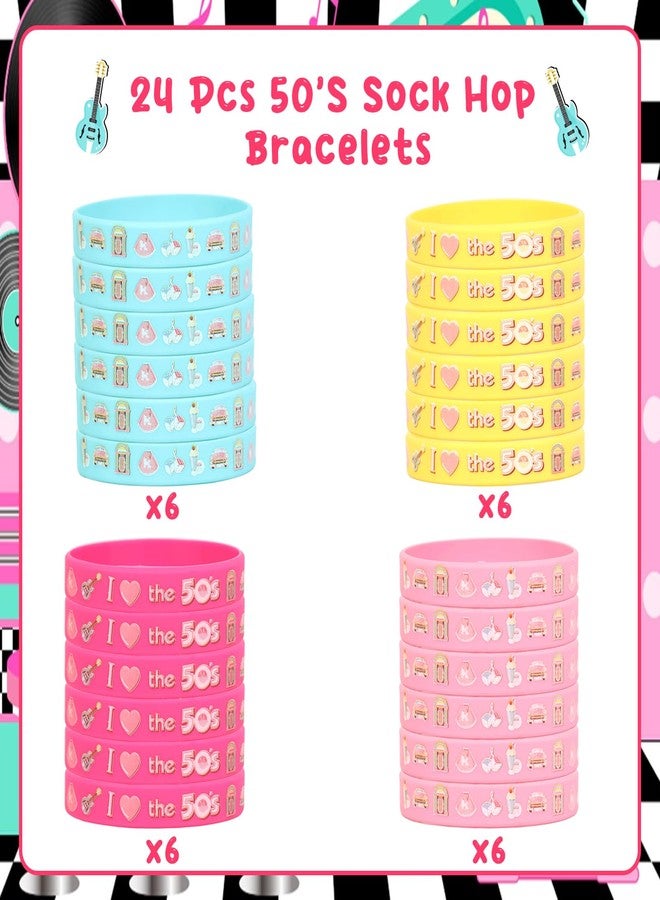 Serencatcher 50’s Sock Hop Party Bracelets, 1950s Party Decorations with 24pcs Rock and Roll Party Favors Silicone Bracelets Wristbands for Retro Rock N Roll Music Disco Dancing Birthday Party - Image 3