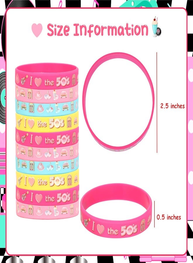 Serencatcher 50’s Sock Hop Party Bracelets, 1950s Party Decorations with 24pcs Rock and Roll Party Favors Silicone Bracelets Wristbands for Retro Rock N Roll Music Disco Dancing Birthday Party - Image 4