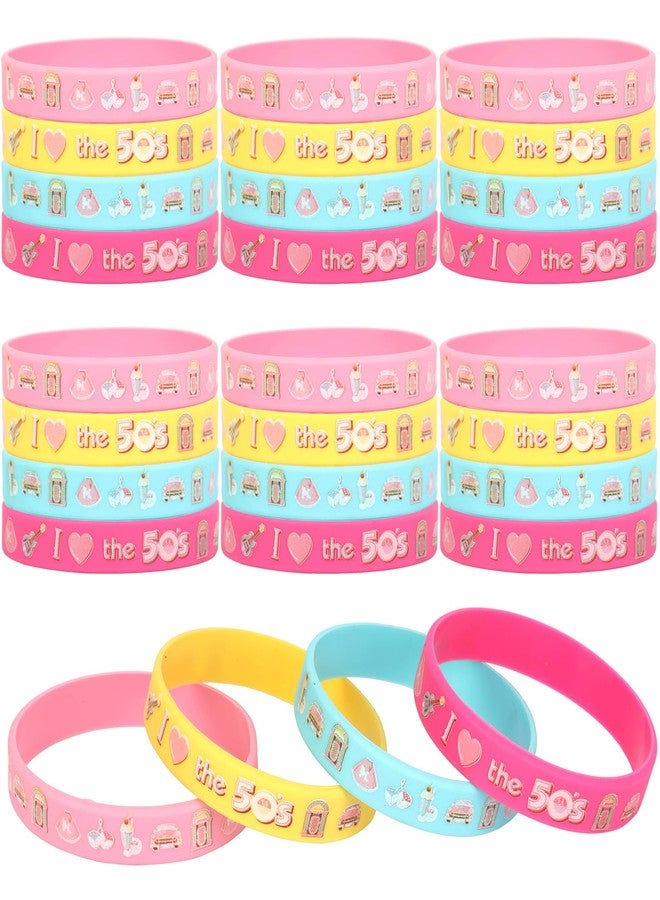 Serencatcher 50’s Sock Hop Party Bracelets, 1950s Party Decorations with 24pcs Rock and Roll Party Favors Silicone Bracelets Wristbands for Retro Rock N Roll Music Disco Dancing Birthday Party - Image 1