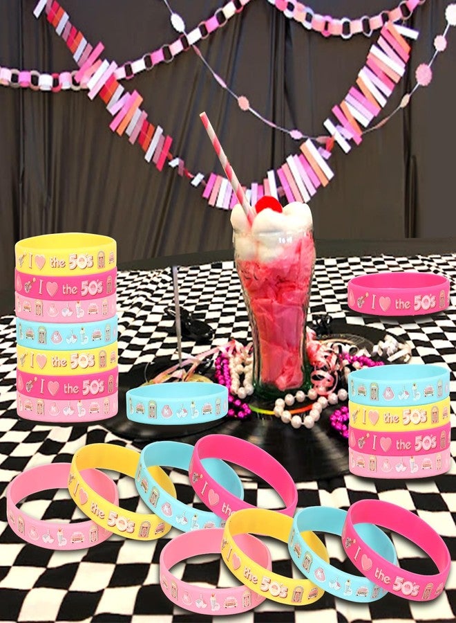 Serencatcher 50’s Sock Hop Party Bracelets, 1950s Party Decorations with 24pcs Rock and Roll Party Favors Silicone Bracelets Wristbands for Retro Rock N Roll Music Disco Dancing Birthday Party - Image 5