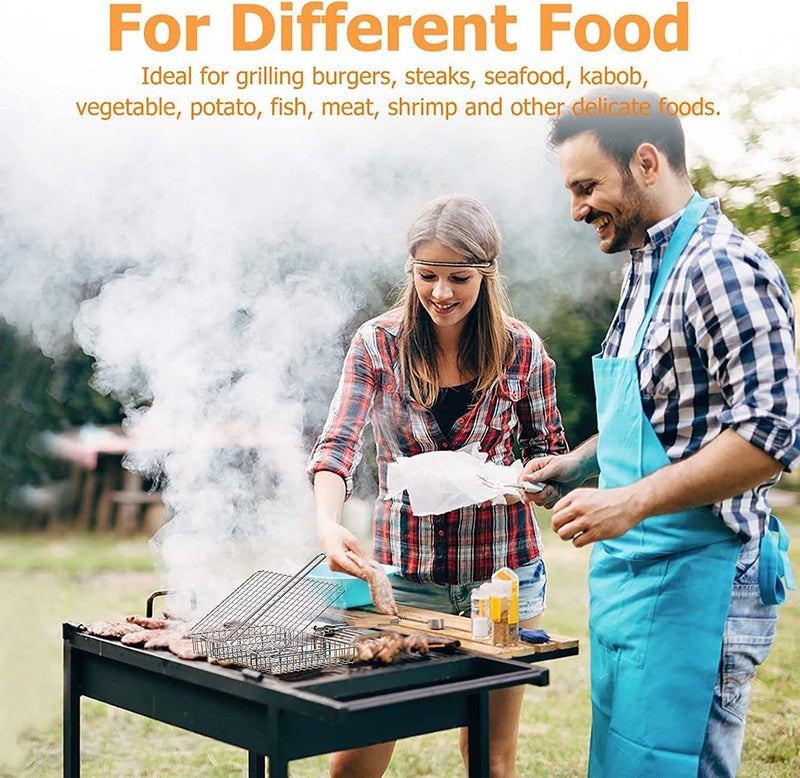 FYCAN Grill GridPortable Stainless Steel Grill BasketBarbecue Accessory Folding BBQ Mesh for Fish Chicken Vegetables Non Stick Portable Stainless Steel BBQ Grill stainless steel with wood grip_1 - Image 4