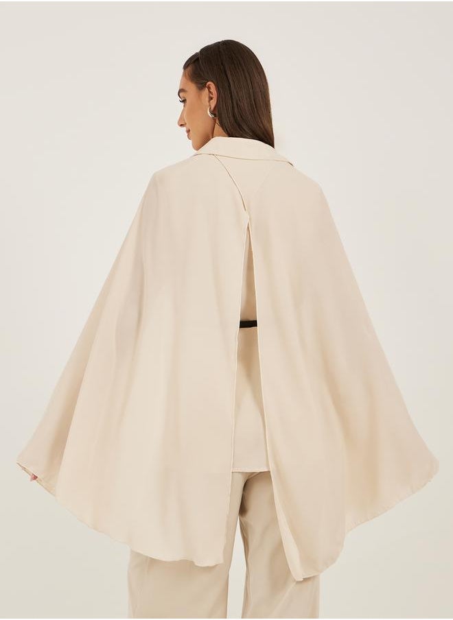Styli - Plain Belted Cape Sleeves Blouse - Image 1