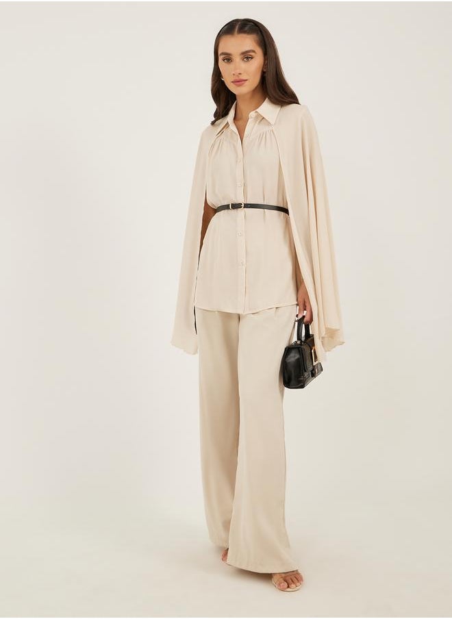 Styli - Plain Belted Cape Sleeves Blouse - Image 1