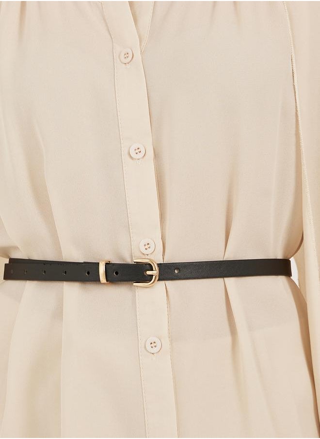 Styli - Plain Belted Cape Sleeves Blouse - Image 1