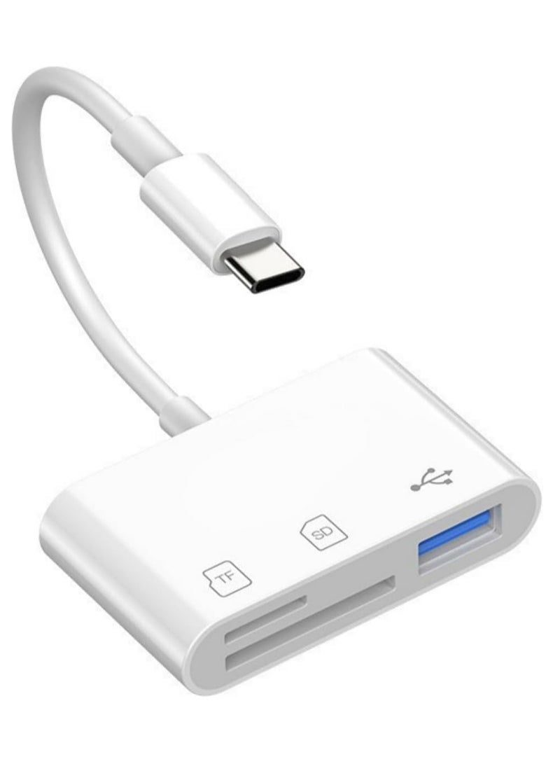فلوينغ قارئ بطاقة USB C 3 في 1 متعدد الوظائف، قارئ بطاقة Type-C لجهاز USB C، محول بطاقة TF يدعم القراءة والكتابة المزدوجة (أبيض 3.0) - Image 1