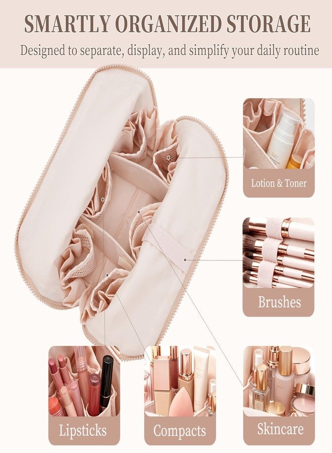 Standing Travel Makeup Organizer Bag with Fold-Down Design, 24 Pockets, Adjustable Dividers & 5 Brush Storage Holders, Large Capacity Cosmetic Toiletry Bag for Women - Image 3