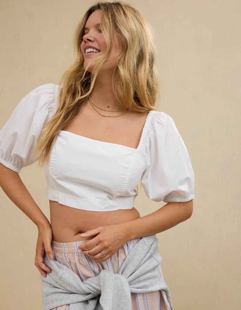Aerie Puff Sleeve Square Neck Top