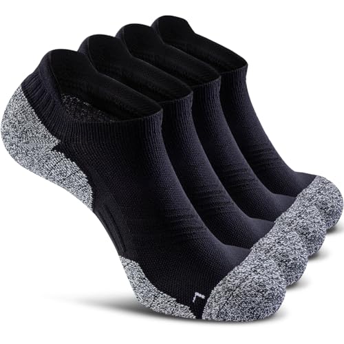 CWVLC No Show Sports Compression Socks 4-pairs, Low Cut Anti-Blister Hiking Running Workout Ankle Socks, Short Cushioned Moisture Wicking No Slip Arch Support Plantar Fasciitis, Black, Medium - Image 1