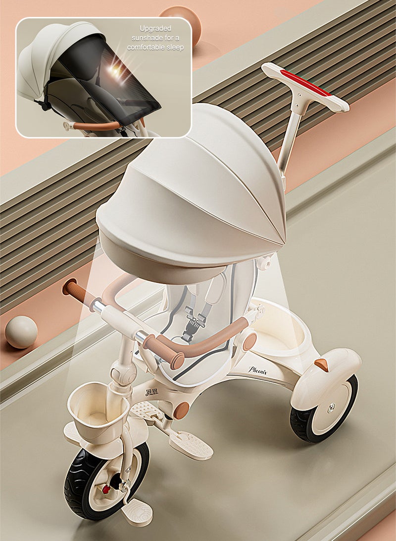 MaBaby Children's Tricycle, 4-in-1 Kids Folding Tricycle with Adjustable Push Handle, Removable Canopy, Safety Harness for 6-60 months Toddler Boys and Girls(White) - Image 2