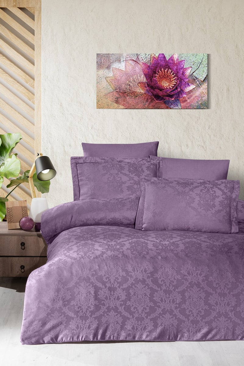pierre cardin Jacquard Satin Duvet Cover Set Double Bianca Plum  - Image 1