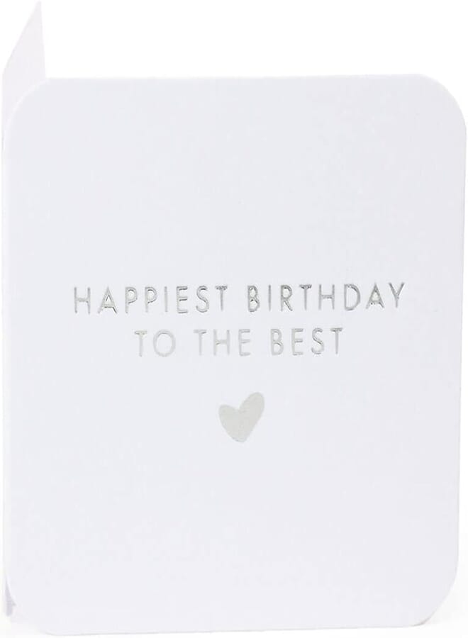 Ym Sketch YM Sketch Greeting Card Blank - Happiest Birthday | Round Edge Square 6.5 x6.5 cm| Luxury Silver Foil Emboss on White 
