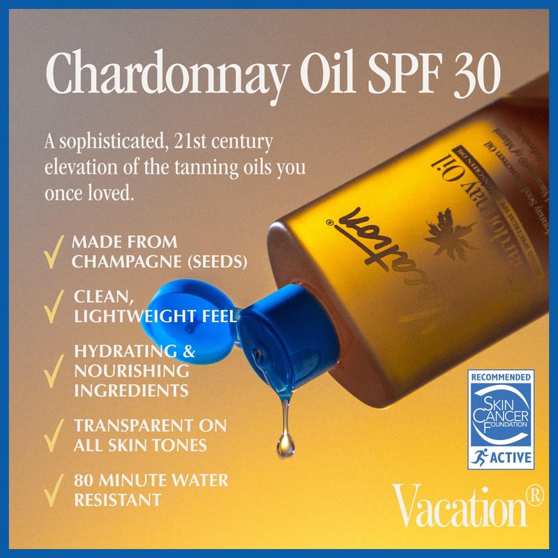 Vacation Chardonnay Oil SPF 30 & Air Freshener Bundle, Hydrating & Nourishing, Lightweight, Transparent on All Skin Tones, Water-Resistant, Travel Size Sunscreen, 3.4 Fl. Oz. - Image 2