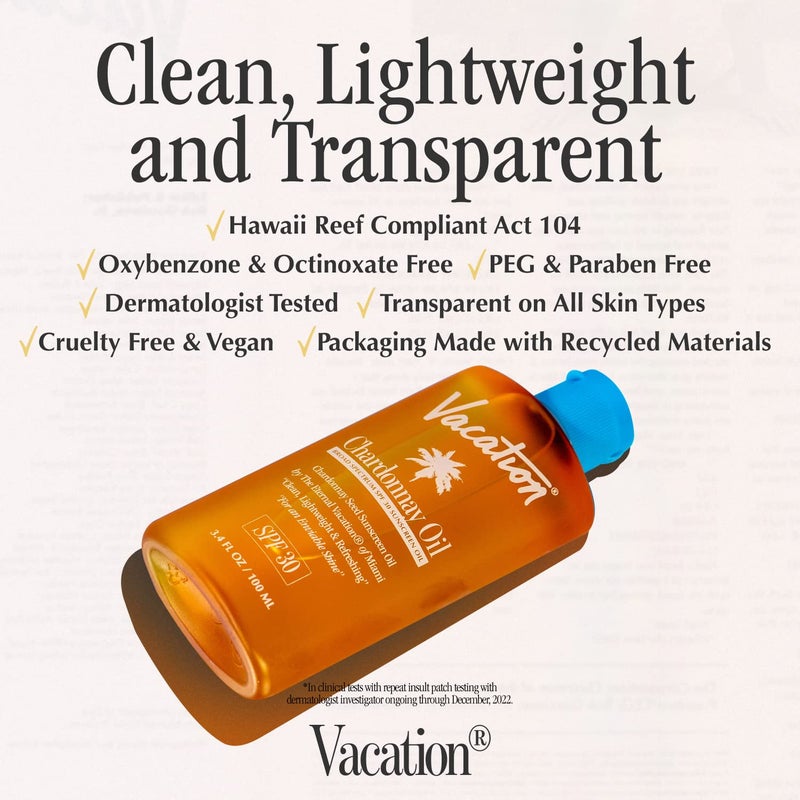 Vacation Chardonnay Oil SPF 30 & Air Freshener Bundle, Hydrating & Nourishing, Lightweight, Transparent on All Skin Tones, Water-Resistant, Travel Size Sunscreen, 3.4 Fl. Oz. - Image 5