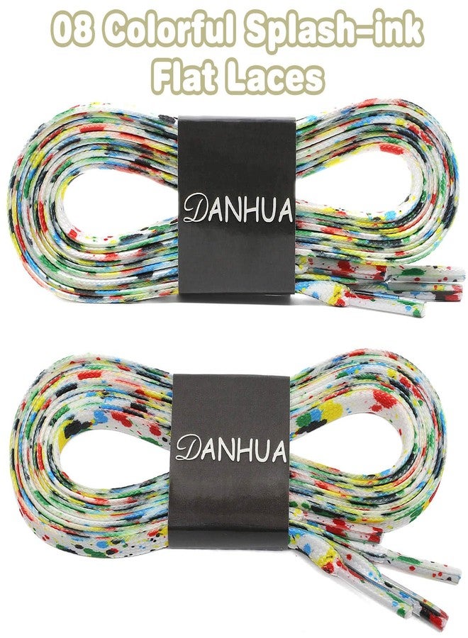 DANHUA Colored Printed Flat Shoelaces: 2 Pair Patterned Shoe Laces for Sneakers, 08 Colorful Splash-ink, 47Inch (120CM) - Image 2