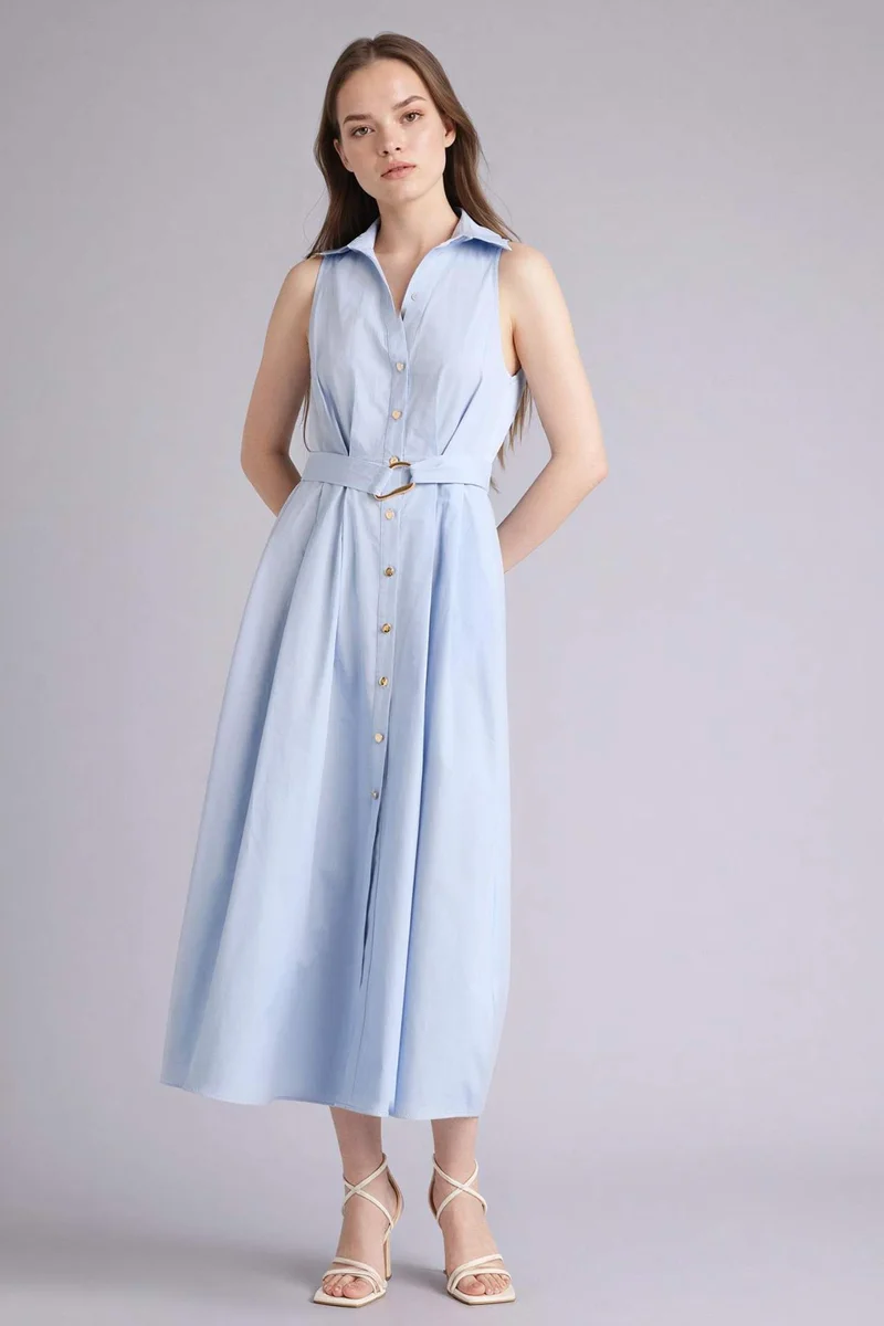 ديفاكتو 100% Cotton Belted Sleeveless Midi Dress