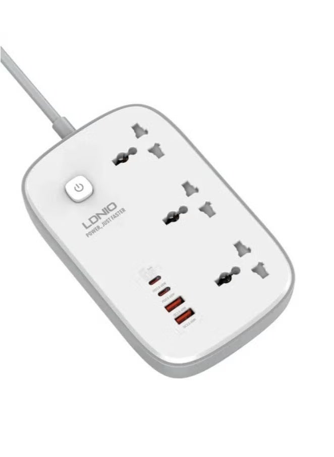 LDNIO Universal Power Strip Extension Socket with 3 AC Outlets and 4 GaN USB Charging Ports – Multi Plug Board with Surge Protection, Fast Charging, Smart IC, Fire-Resistant Housing, 1.8M Power Cord – Ideal for Home, Office, TV, Gaming, and Travel Use  - Image 1