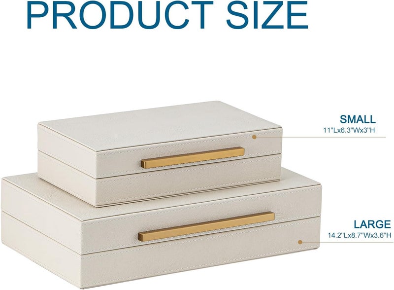 XIGEXIGE Faux Leather Large Modern Stackable Nesting Jewelry Box with Lids Organizer – Set of 2 Beige Shagreen Decorative Storage Boxes with Gold Metal Handles - Image 4