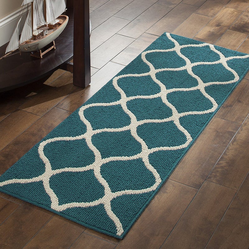 Maples Rugs Rebecca Contemporary Runner Rug Non Slip Hallway Entry Carpet Made in USA 19 x 5 TealSand