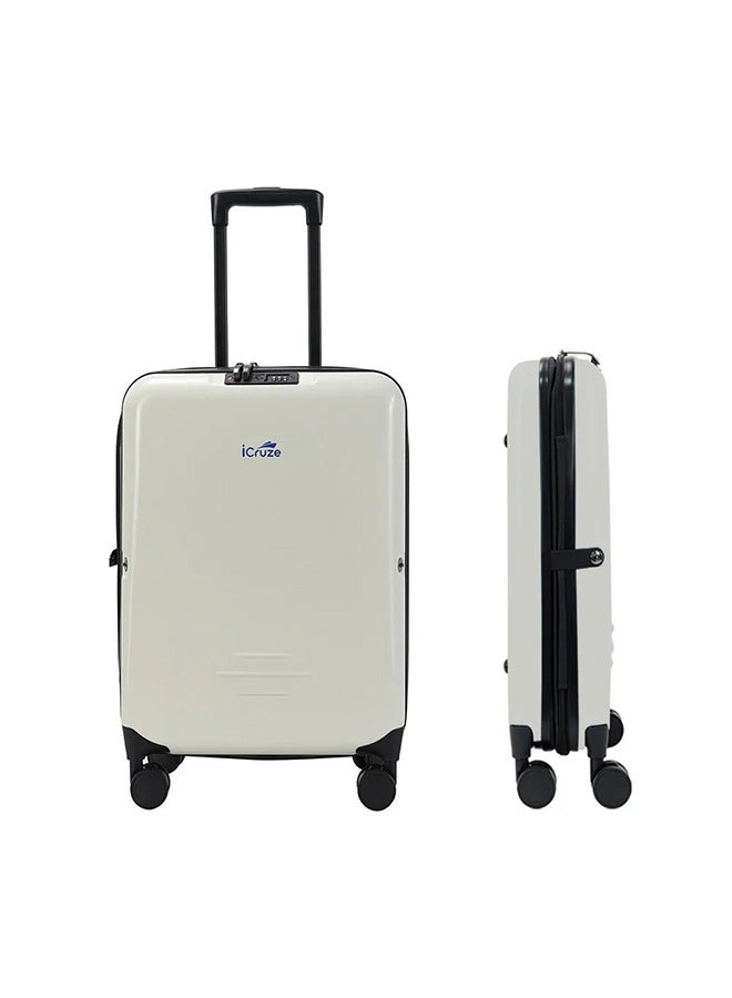 iCruze Foldable Cabin Trolley Bag – 38L, 8 Wheels, Polycarbonate Hard Shell, Number Lock, White, Unisex  - Image 1