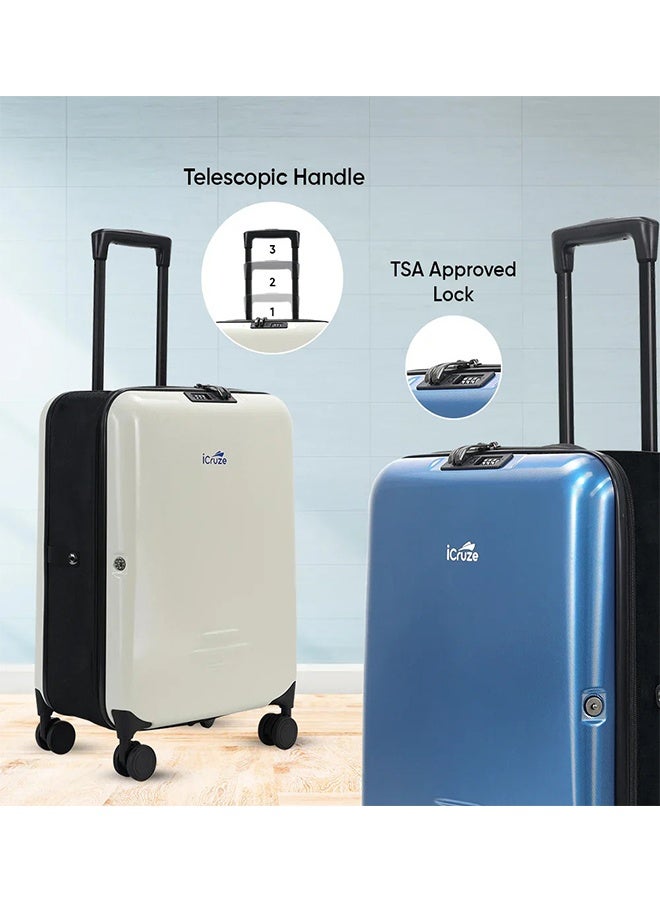 iCruze Foldable Cabin Trolley Bag – 38L, 8 Wheels, Polycarbonate Hard Shell, Number Lock, White, Unisex  - Image 3