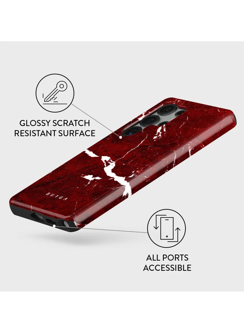 بورجا جراب هاتف محمول Samsung Galaxy S25 Ultra، جراب واقٍ من السيليكون الصلب ثنائي الطبقات، مقاوم للخدش والصدمات، لون أحمر ياقوت أيقوني