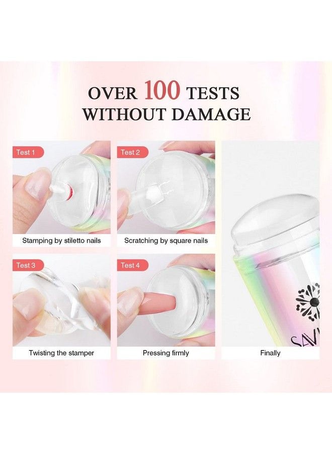 Saviland French Tip Nail Stamp  14Pcs Gold Radium Jelly Stamper Nail Art Stamper Kit Long & Short Clear Silicone Nail Stamping With Scrapers Nail Stamp For French Manicure  - Image 5