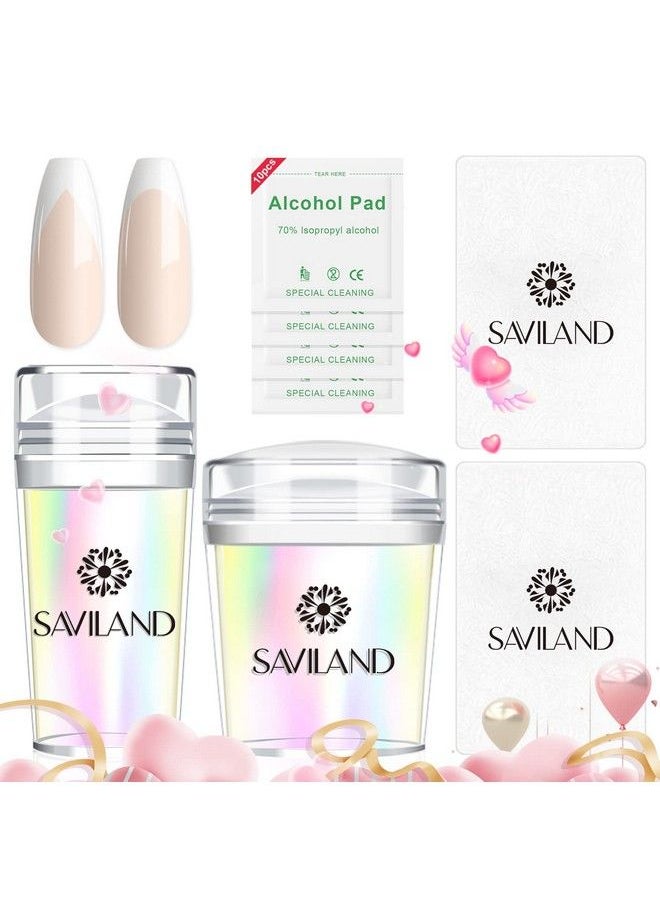 Saviland French Tip Nail Stamp  14Pcs Gold Radium Jelly Stamper Nail Art Stamper Kit Long & Short Clear Silicone Nail Stamping With Scrapers Nail Stamp For French Manicure  - Image 2