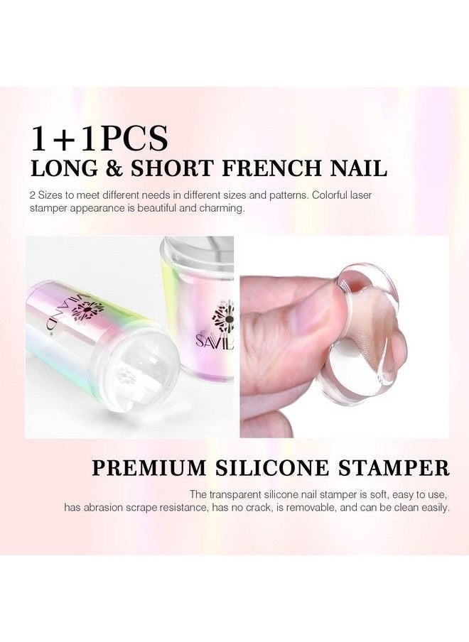 Saviland French Tip Nail Stamp  14Pcs Gold Radium Jelly Stamper Nail Art Stamper Kit Long & Short Clear Silicone Nail Stamping With Scrapers Nail Stamp For French Manicure  - Image 3