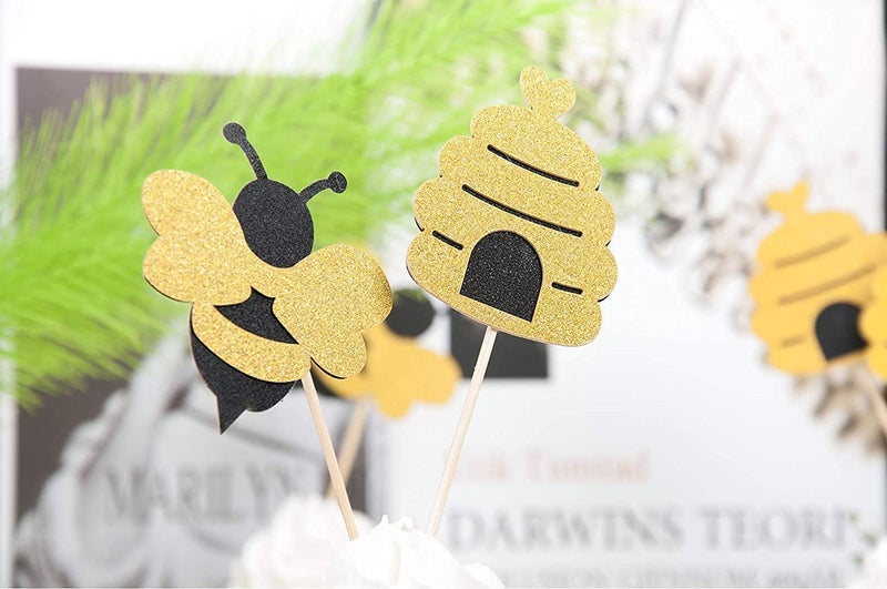 Confetti! 24 Pcs Glitter Bumble Bee Cupcake Toppers for Baby Shower Birthday Honey Bee Party Decor - Image 2