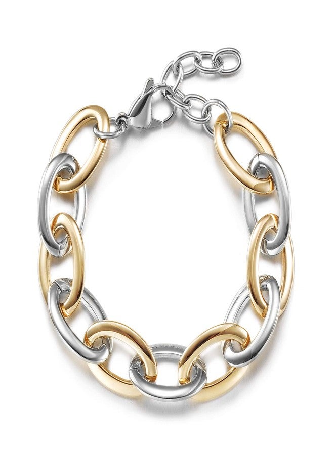 CIUNOFOR Link Bracelet Designer Brand Inspired Antique Women Jewelry Cable Wire Vintage Valentine Wide Cuban Curb Link Bracelet for Men Stainless Steel Adjustable Chain (two tone) - Image 1