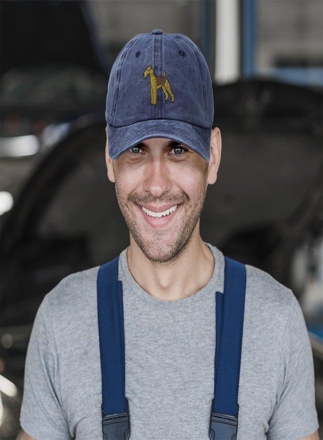 Speedy Pros Vintage Washed Hat Airedale Terrier B Embroidery Cotton Dad Hats for Men & Women Buckle Closure Grey Design Only - Image 2