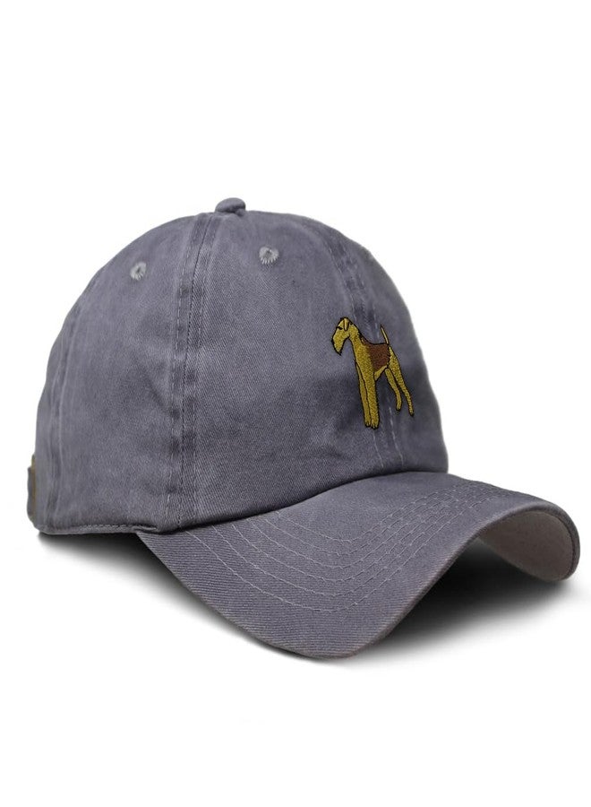 Speedy Pros Vintage Washed Hat Airedale Terrier B Embroidery Cotton Dad Hats for Men & Women Buckle Closure Grey Design Only - Image 1