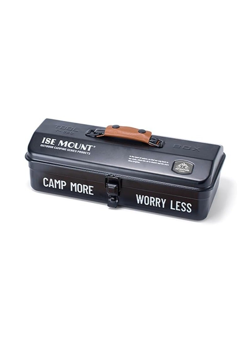 general Outdoor Tool Storage Box Portable Camping Picnic Suitcase Metal Tool Storage Box Sundries Storage Box with Handle (Black Toolbox Print + Small Sticker + Handguard + Lining) - Image 1