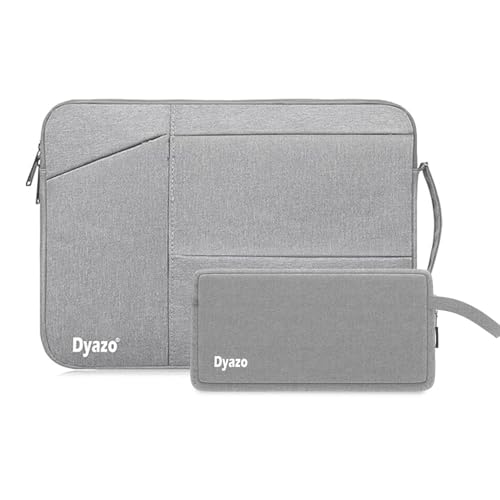 Dyazo 15-15.6 Inch Laptop Sleeve with Charger Pouch | Three Pocket Water Resistant Sleeve Case | Compatible for MacBook, HP, Dell, Acer, Asus, Microsoft, Samsung and Other Notebooks (Grey) - Image 1
