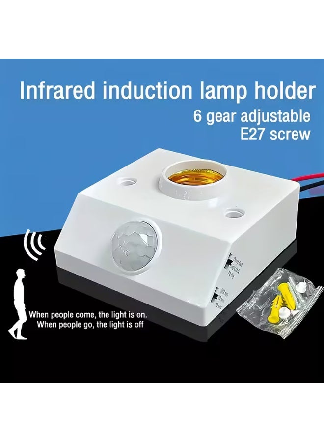 Automatic Human Body Infrared PIR Sensor, E27 Lamp Holder Bulb Light Base, 85-265V PIR Motion Detector Wall Lamp Holder for Home Lighting Corridor Staircase - Image 1