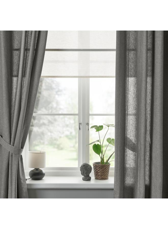erorex Curtains With Tie-Backs, 1 Pair, With Heading Tape/Dark Grey, 140X300 Cm - Image 4
