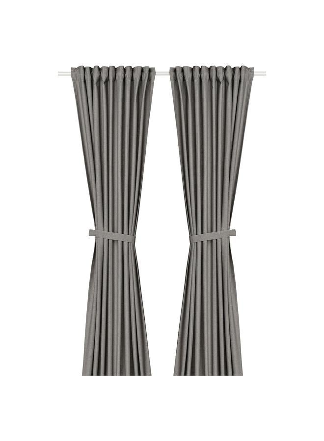 erorex Curtains With Tie-Backs, 1 Pair, With Heading Tape/Dark Grey, 140X300 Cm - Image 1