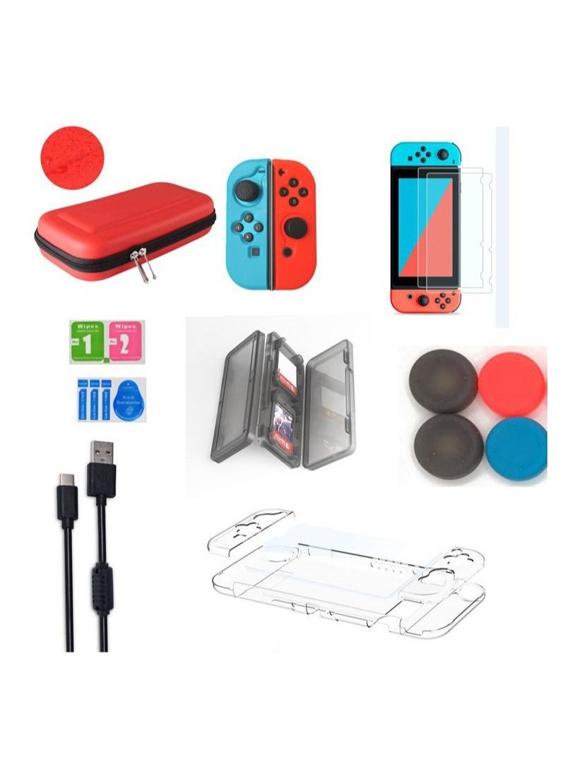 FlashHawk 7 In 1 Travel Carrying Case and Accessories for Switch, Protective Hard Portable Carry Bag, Include Screen Protector, Protective Cover Case, Data Cable, Game Case and Thumb Grip Caps,Red  - Image 1